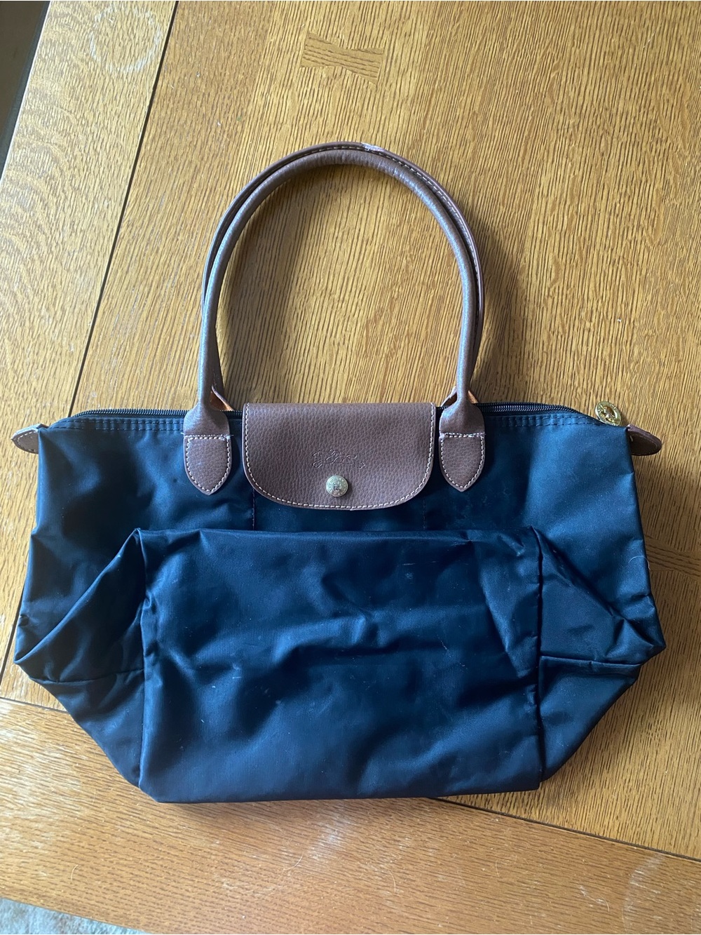 Longchamp black and Brown large Le Pliage Shoulder Bag